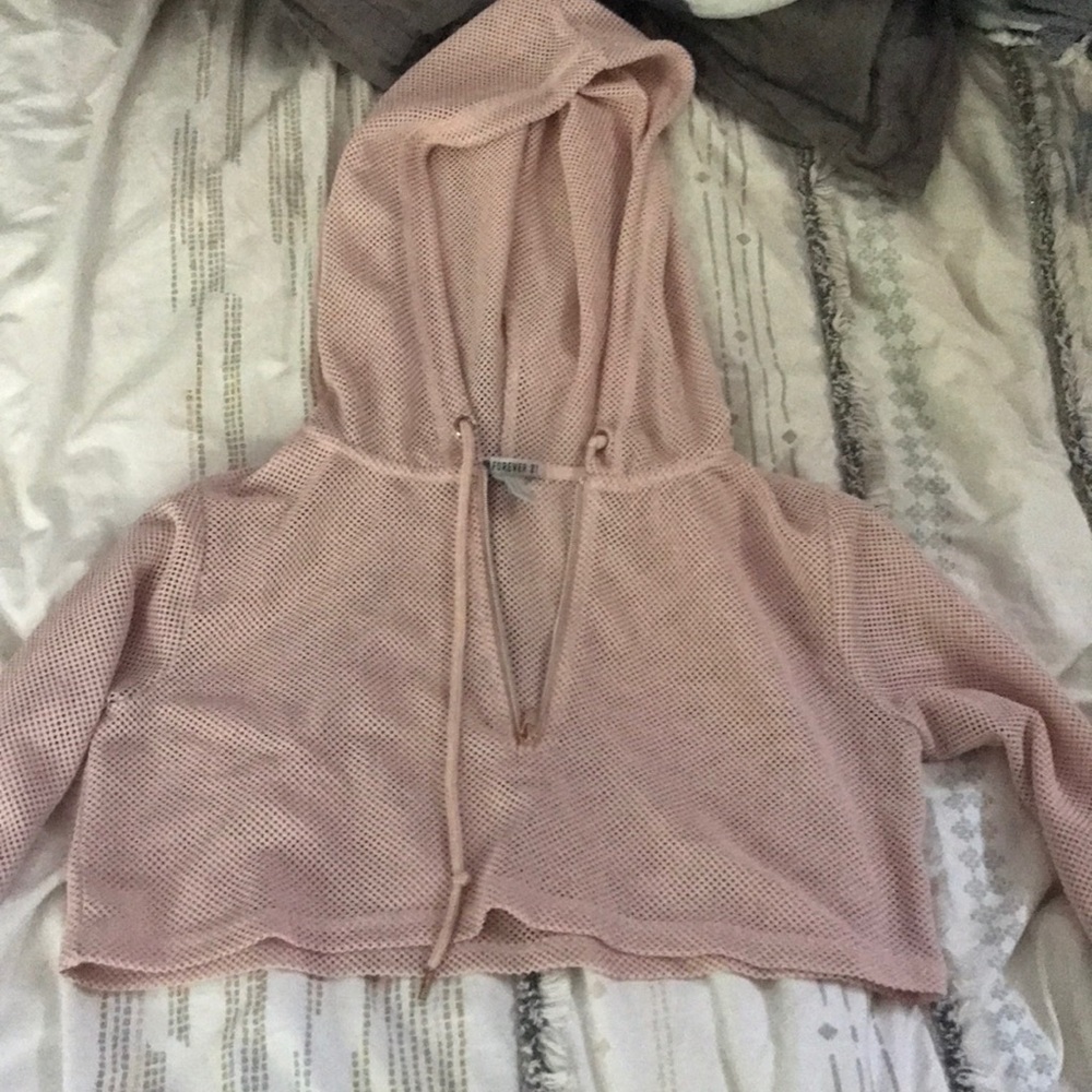 Mesh cropped long sleeve half zip up top